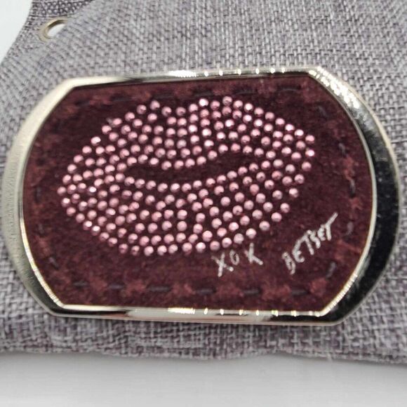 Betsey Johnson Pink Lip Stud Mauve Suede Belt Buckle